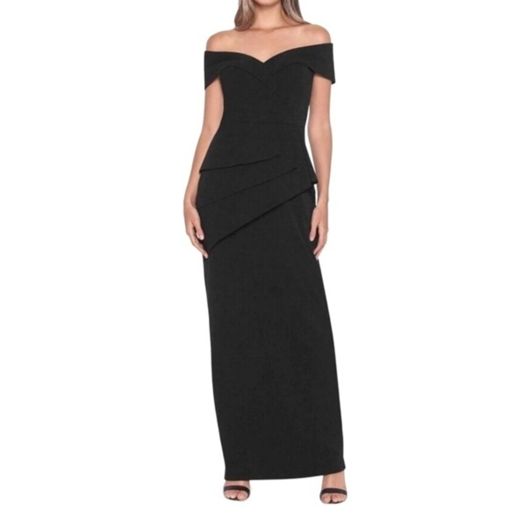 Xscape Jovie Off Shoulder Long Scuba Crepe‎ Gown - Style 4748X